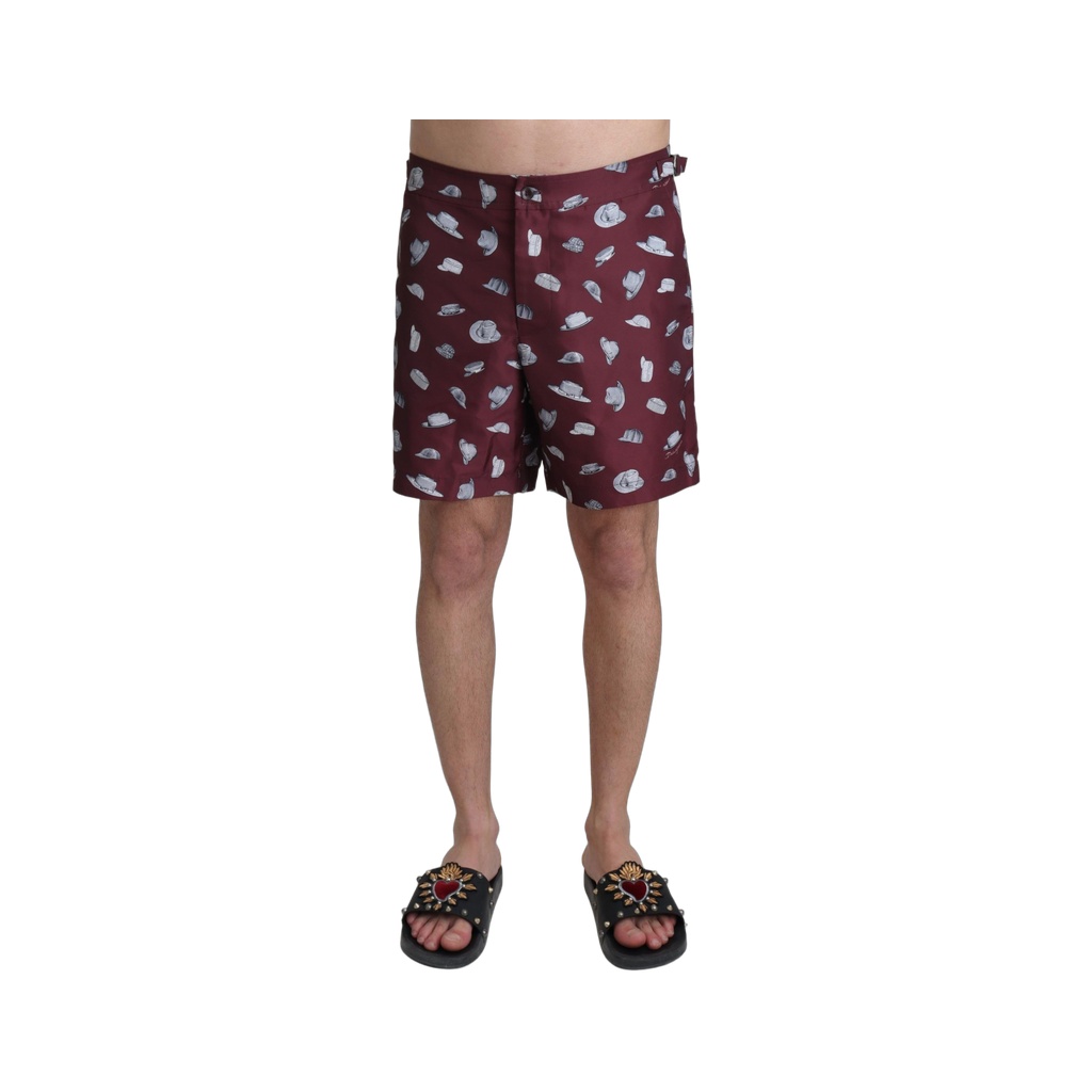 Maroon Hats Print Beachwear Shorts Swimwear