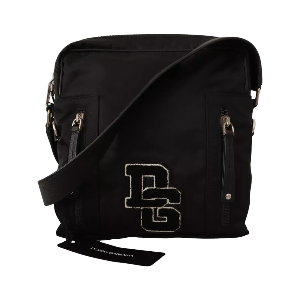 Black Nylon Leather DG Logo Patch Messenger Cross Body Bag