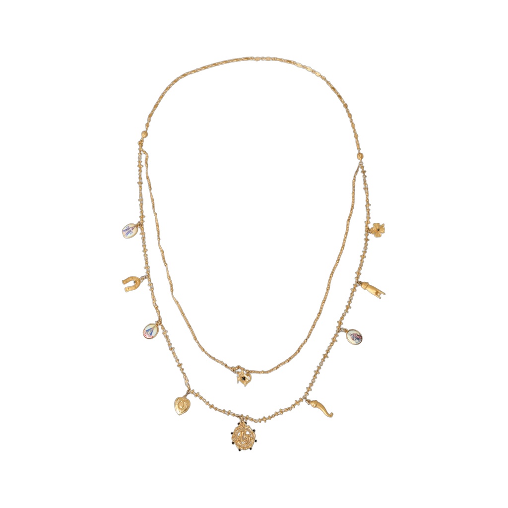 Gold Tone Chain Brass Charm Statement Sicily Necklace