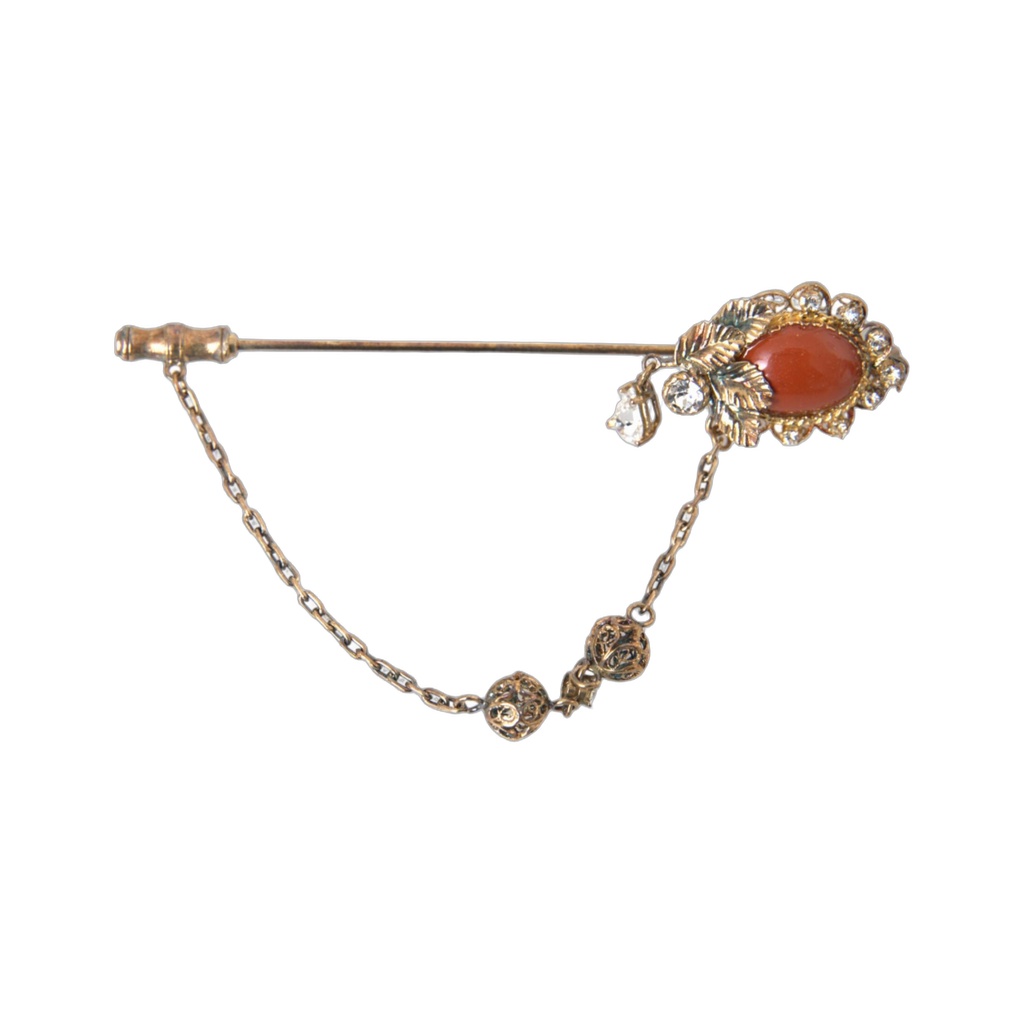 Gold Brass Crystal Chain 925 Sterling Silver Pin Brooch