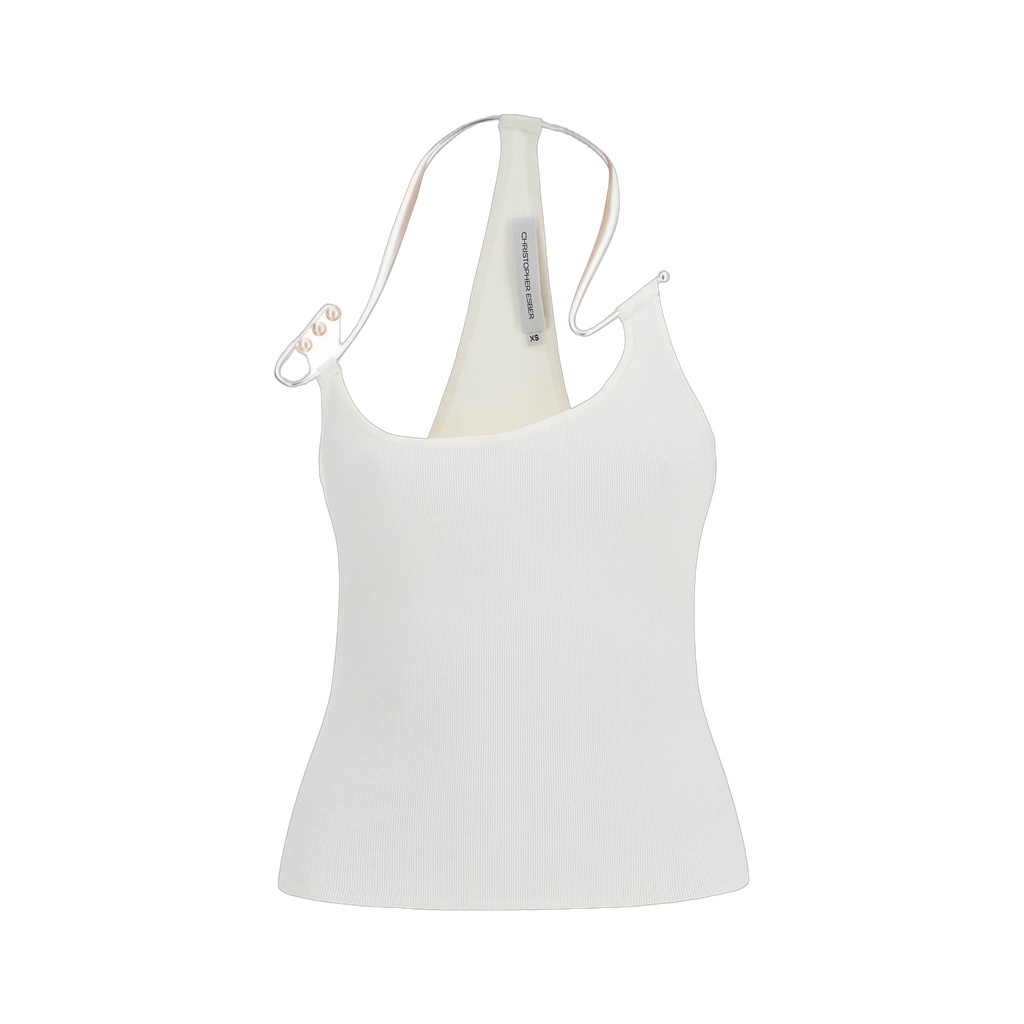 white viscose top with pearl and v-neck