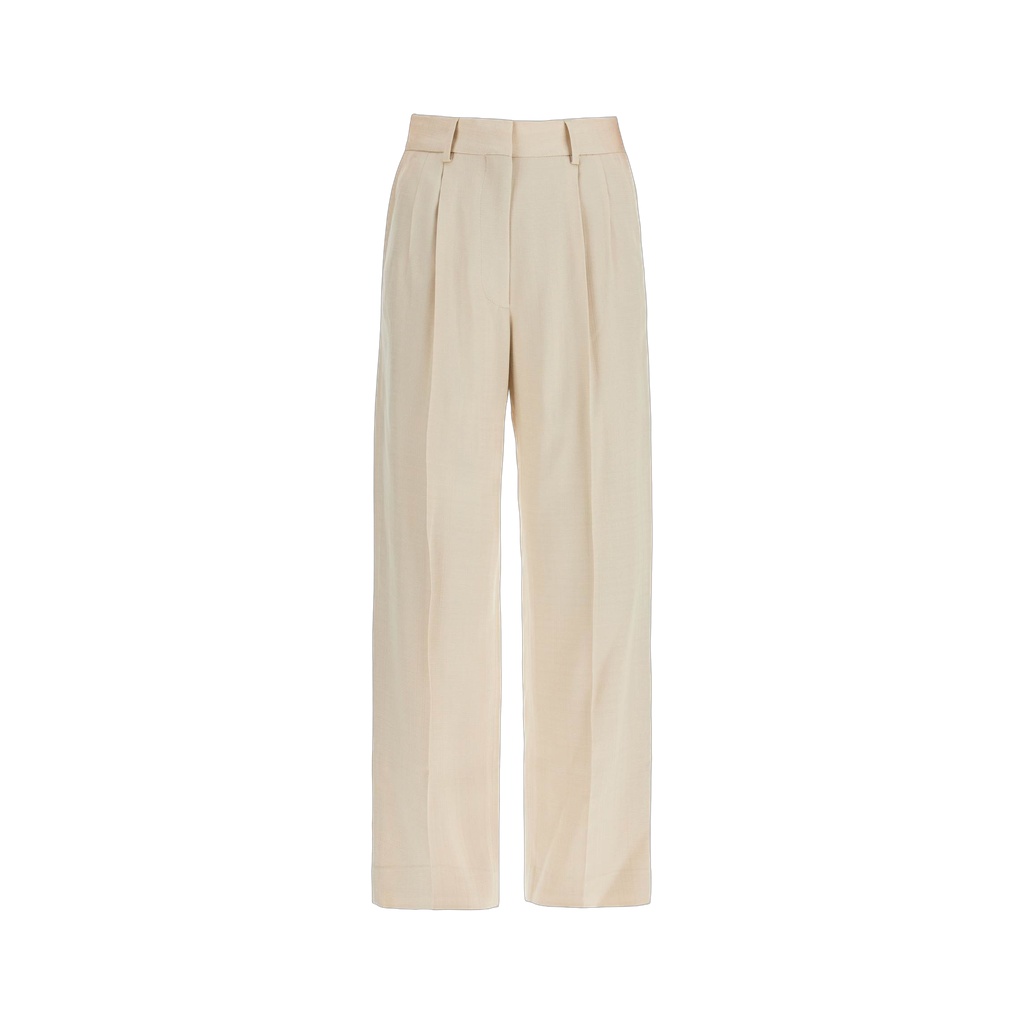ivory viscose pants with embroidered pocket