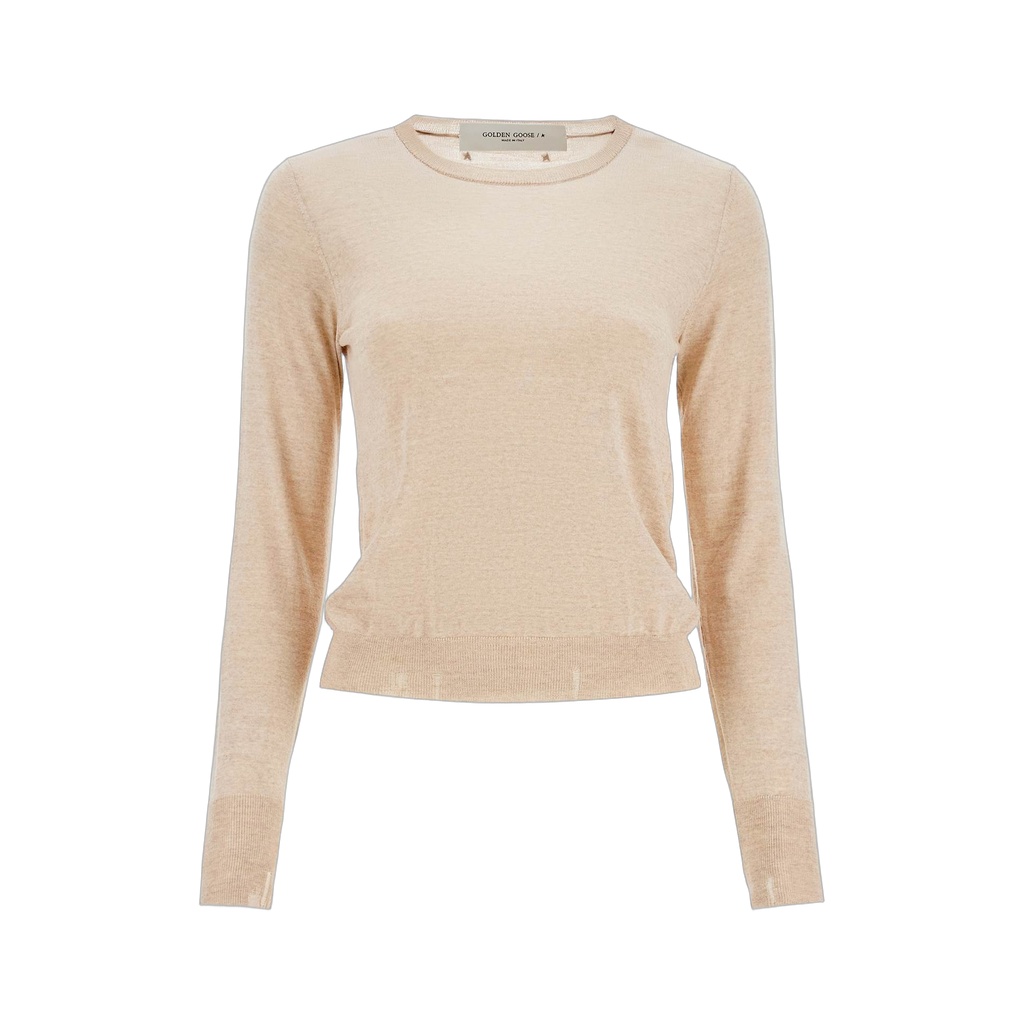 light beige merino wool women's crew neck sweater