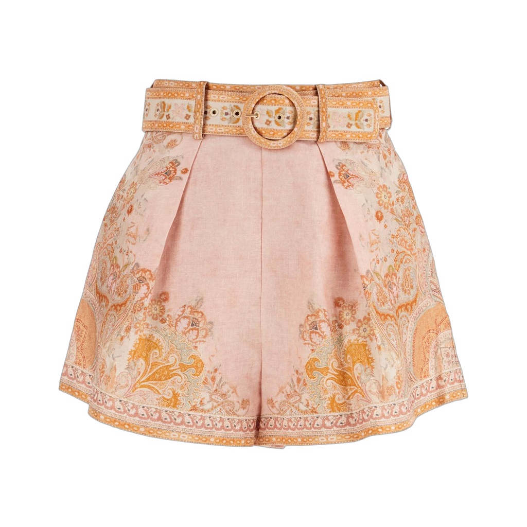 high-waisted floral cream linen shorts