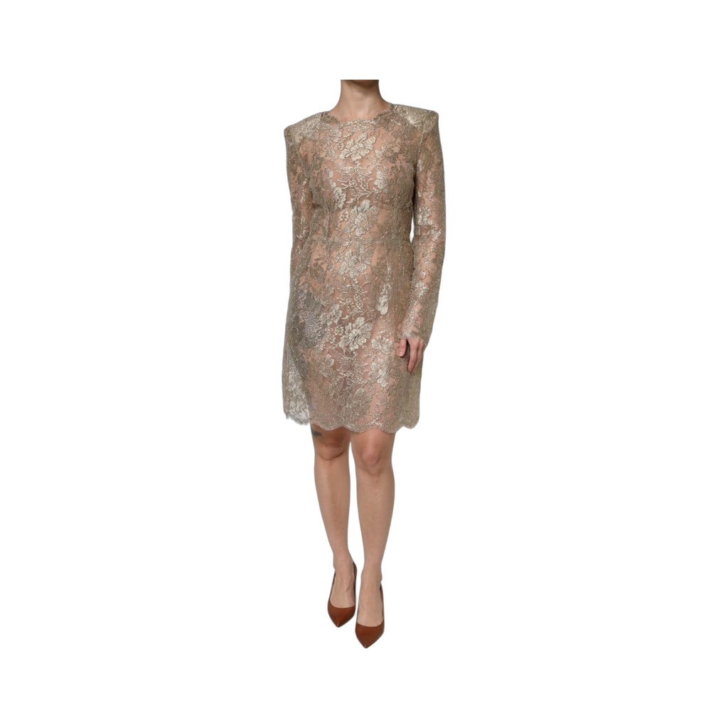 Gold Floral Lace A-line Sheath Mini Dress
