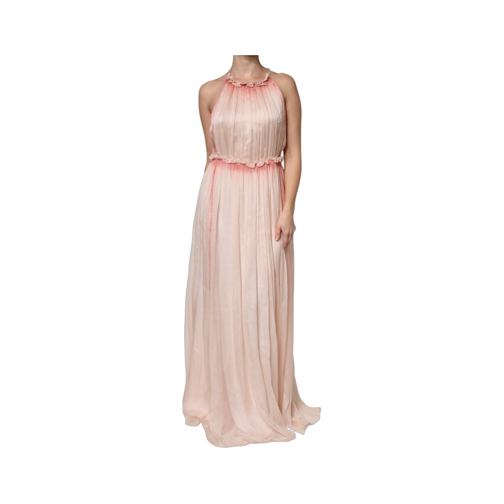 Pink Sleeveless Pleated A-line Maxi Dress