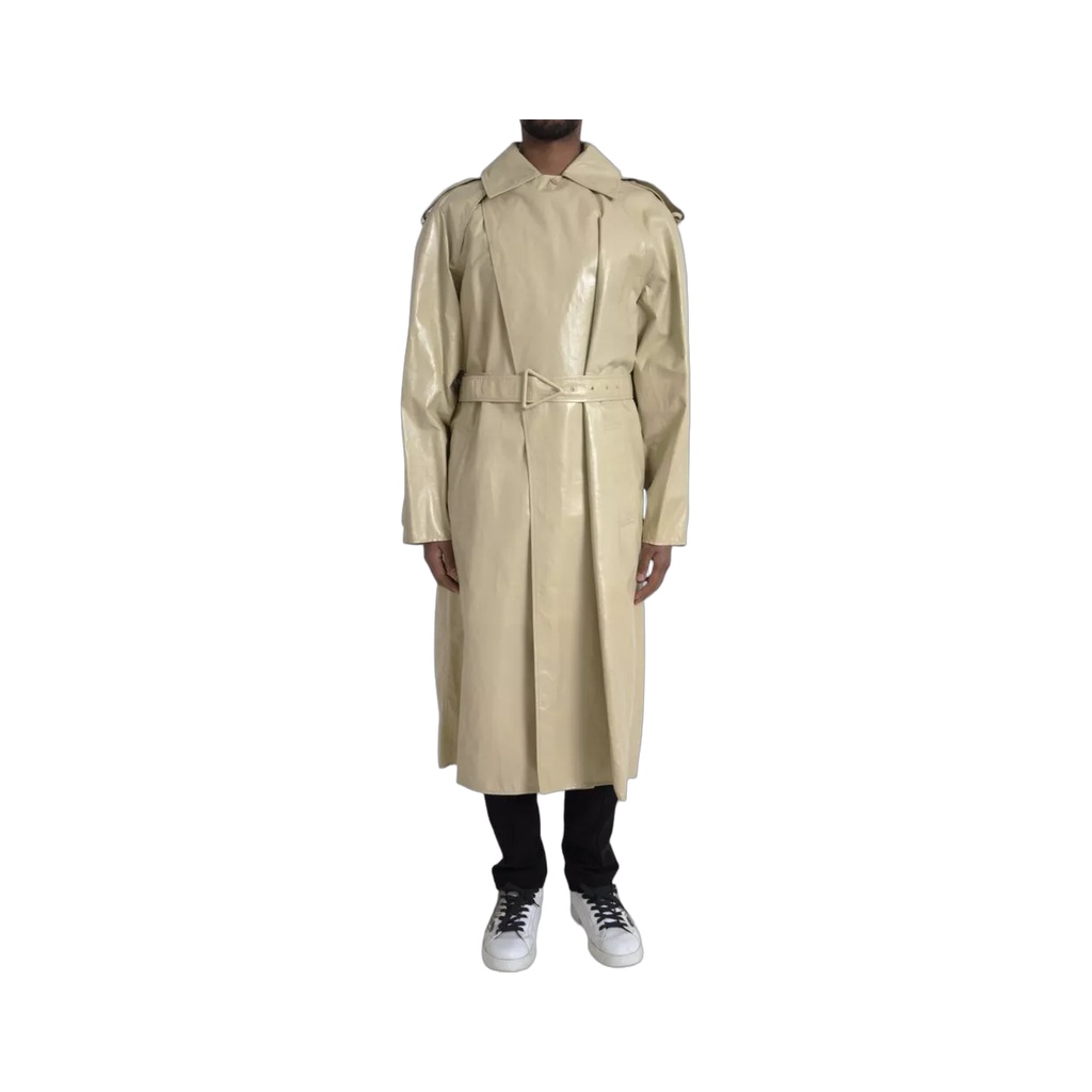 Beige Lambskin Leather Trench Coat Jacket