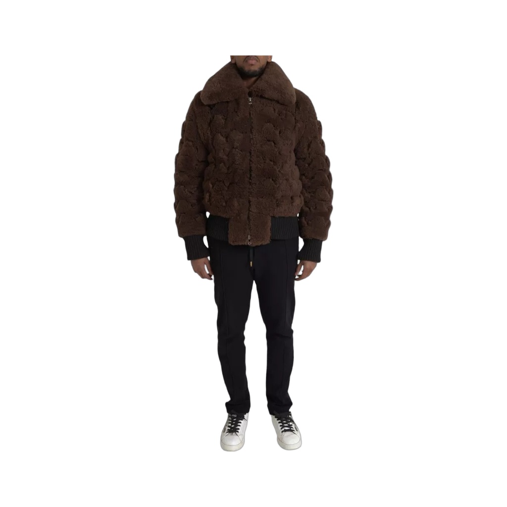 Brown Fur Lamb Shearling Coat Jacket