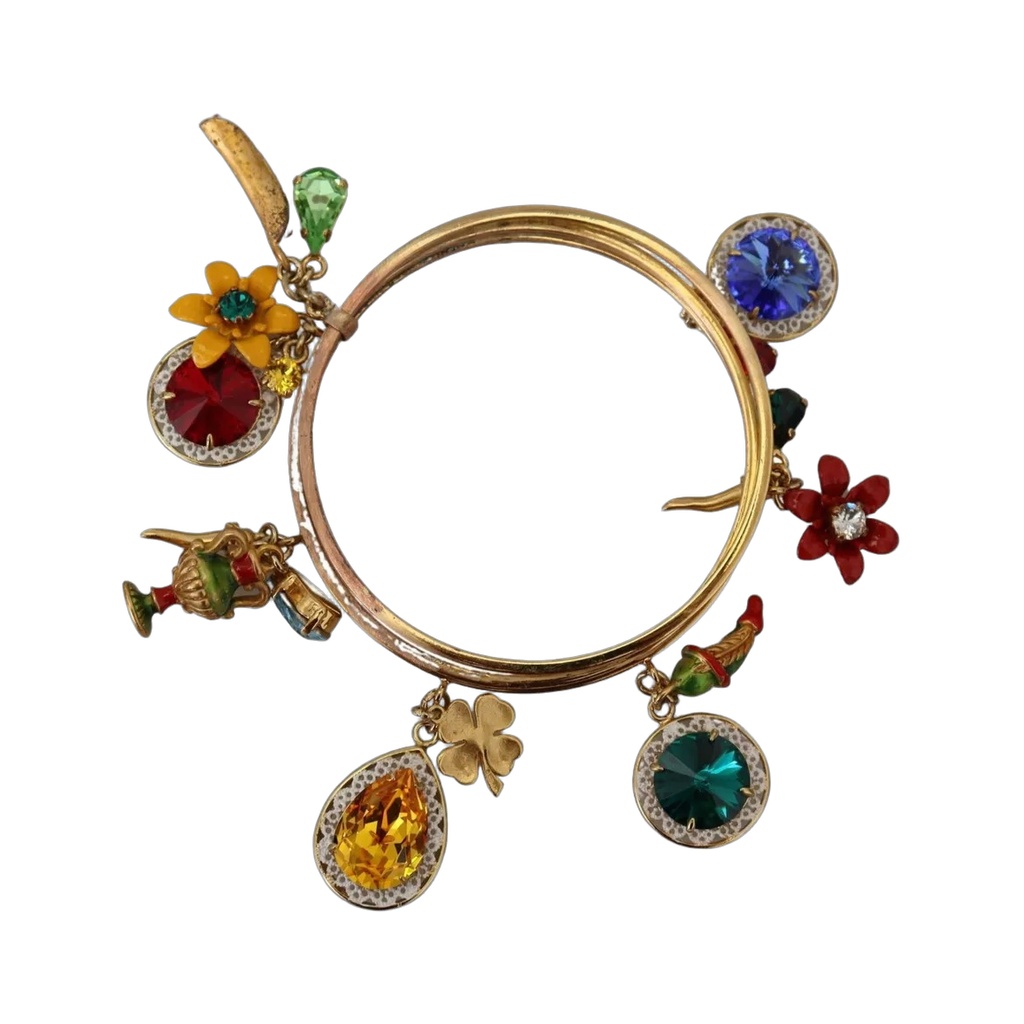 Multicolor Crystal Gold Tone Brass Bangle Bracelet