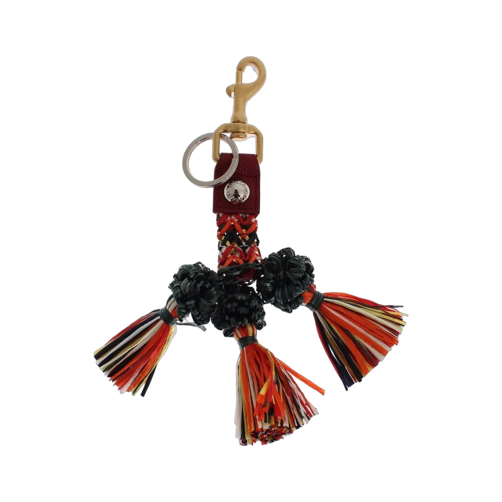 Multicolor Raffia Leather Clasp Finder Chain Keyring