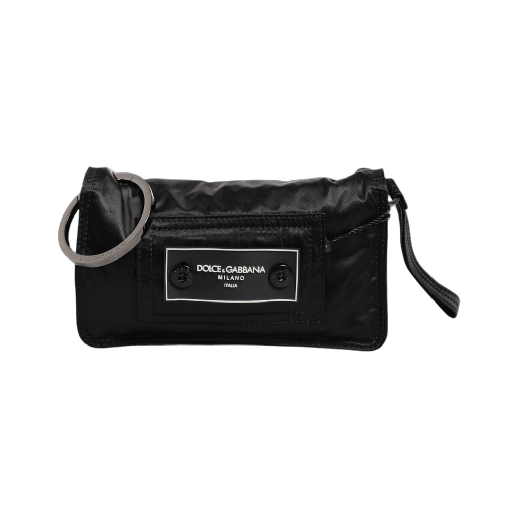 Black Fabric Logo Two Way Clutch Crossbody Bag