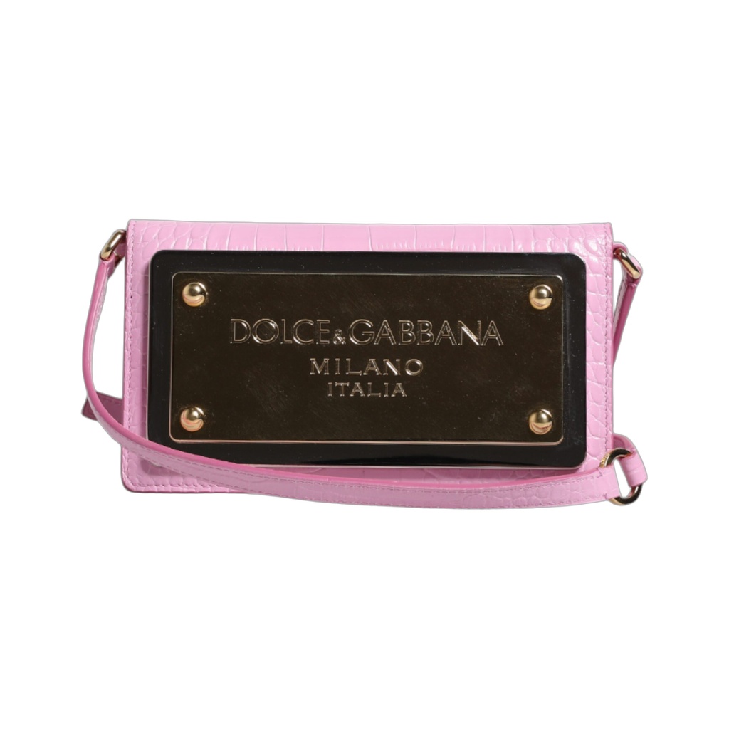 Pink Exotic Leather Logo Plaque Crossbody Bag
