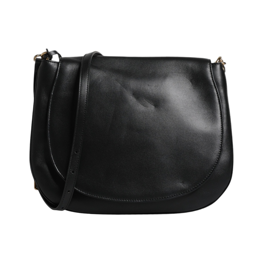 Black Leather Flap Saddle Shoulder Bag