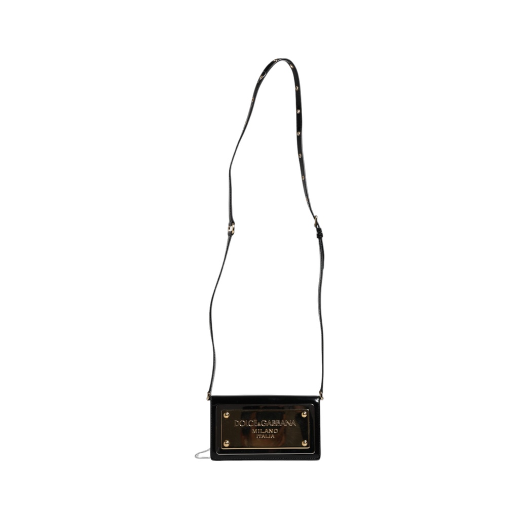 Black Patent Leather Logo Plaque Crossbody Bag