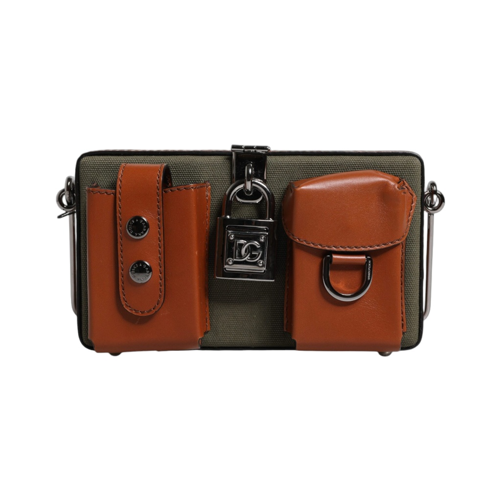 Green Brown Leather Clutch Purse Bag