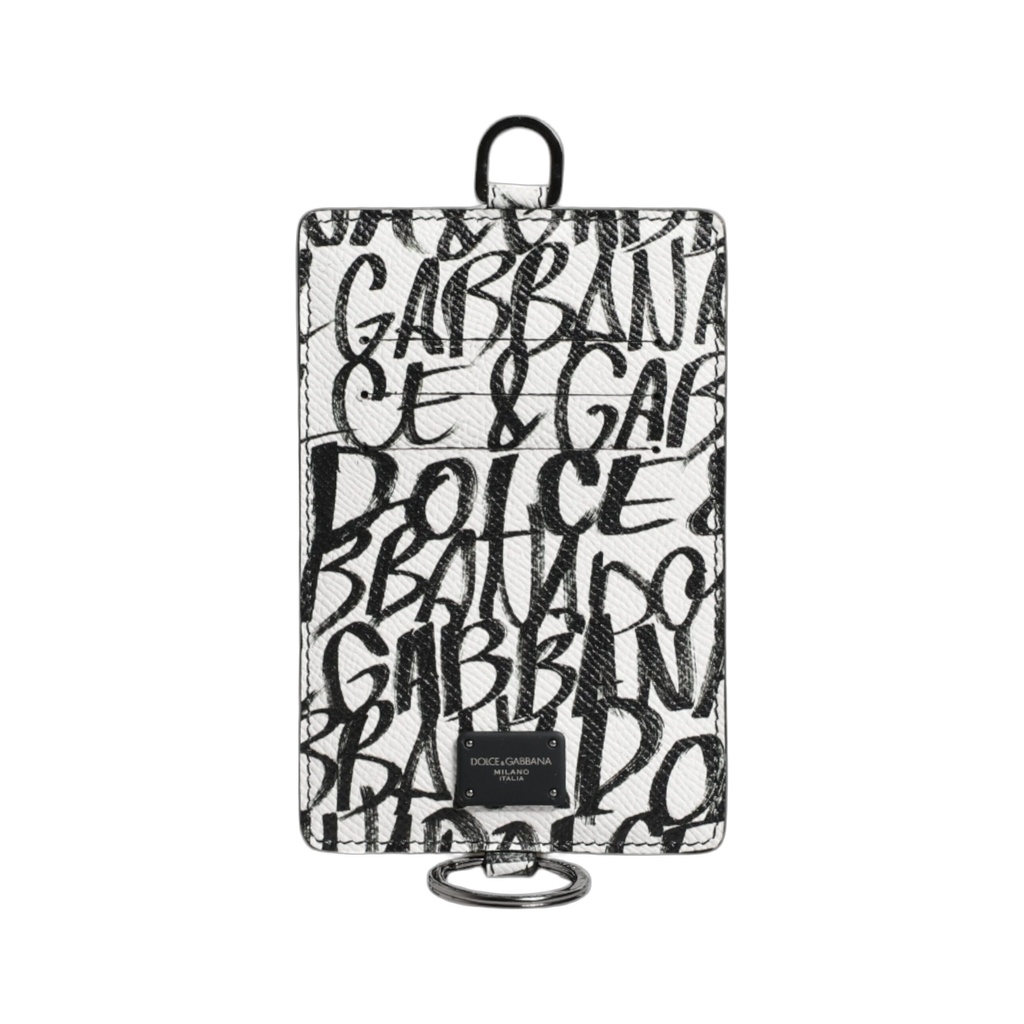 White Leather Lanyard Logo Print Card Holder Wallet