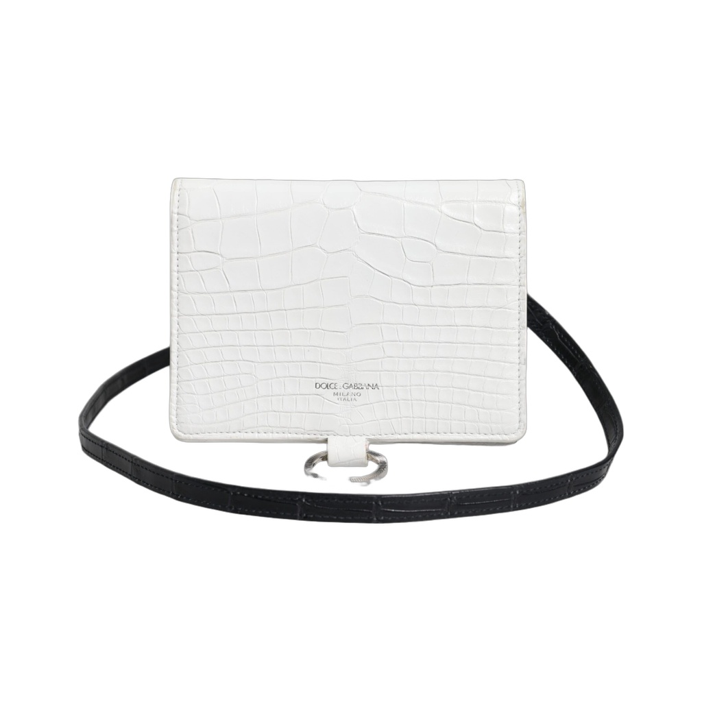 White Blue Leather Bifold Crossbody Sling Wallet