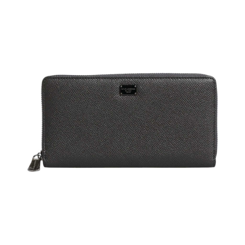 Dark Gray Leather DG Logo Zip Around Continental Wallet