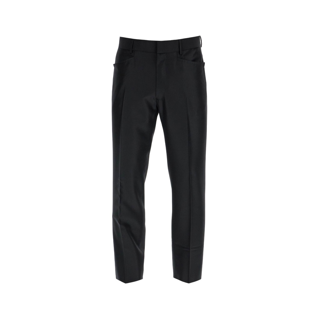 men's black wool and silk regular fit trousers made in italy