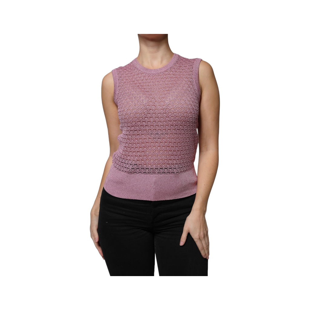 Pink Mesh See Through Sleeveless Tank Top