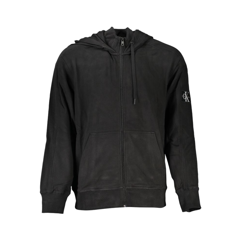 Black Cotton Men Sweater with Hood and Pockets