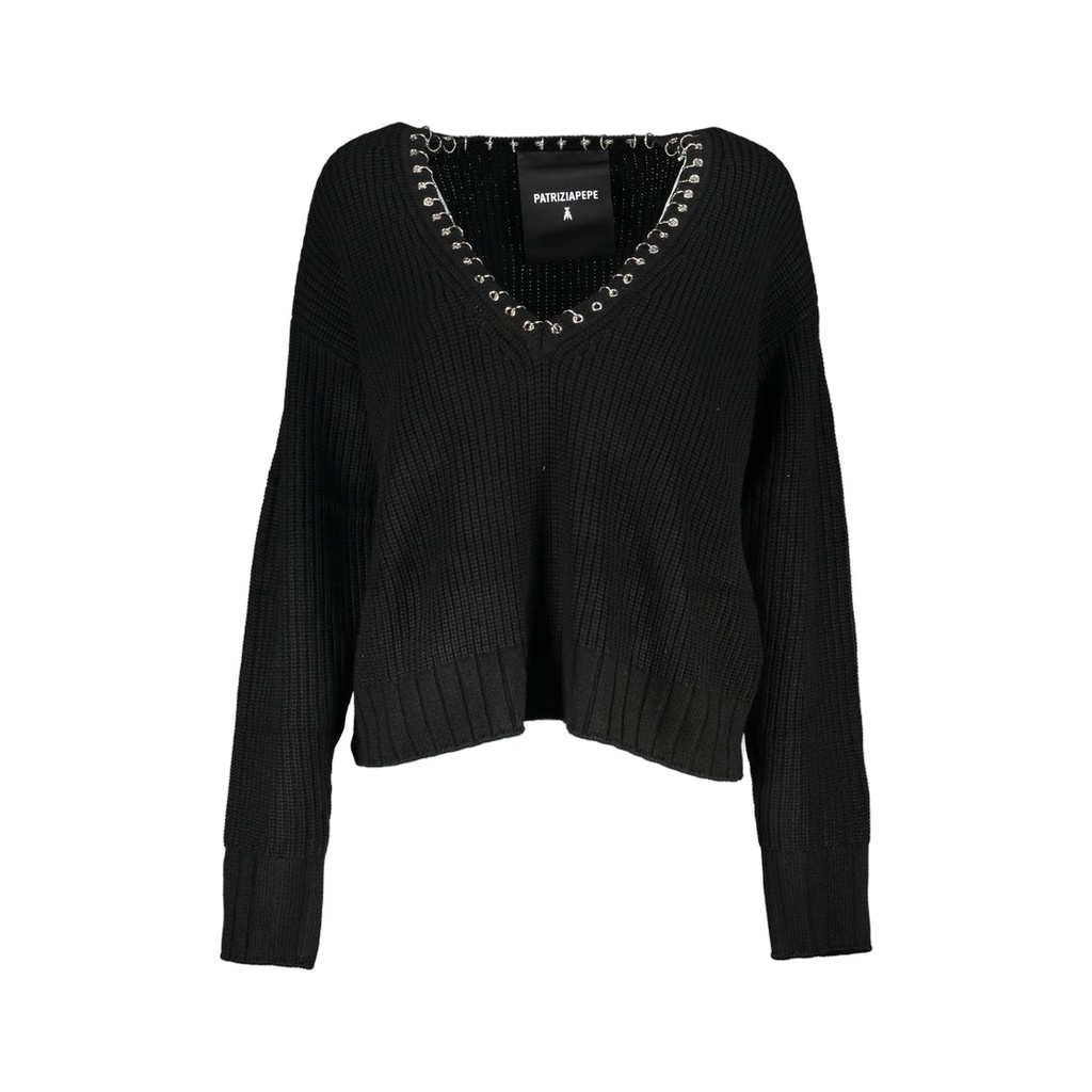 Elegant Long Sleeved V-Neck Sweater with Chic Details