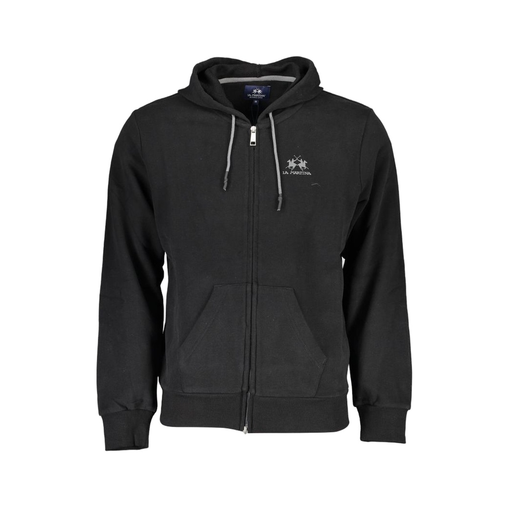 Black Cotton Men Sweater with Hood