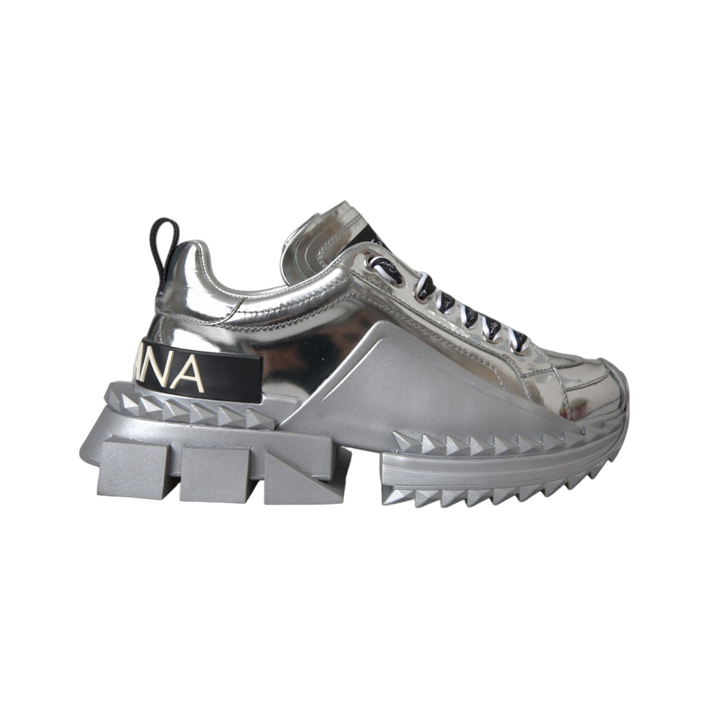 Silver Leather Super Queen Sneakers Shoes