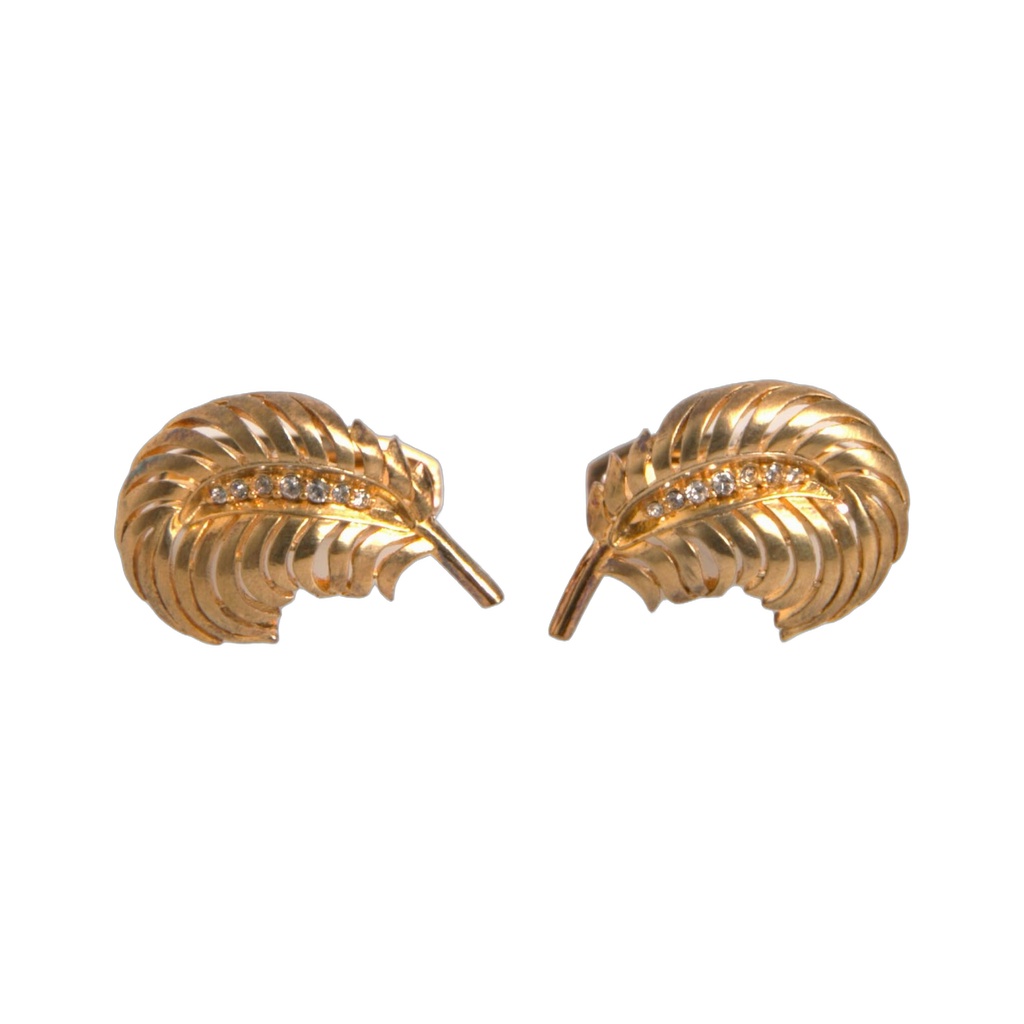 Gold 925 Sterling Silver Crystal Leaf Cufflink