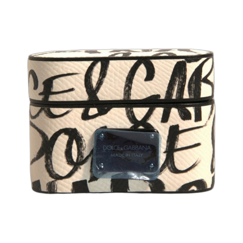 Black White Leather Scribble Embossed Logo Airpods Case
