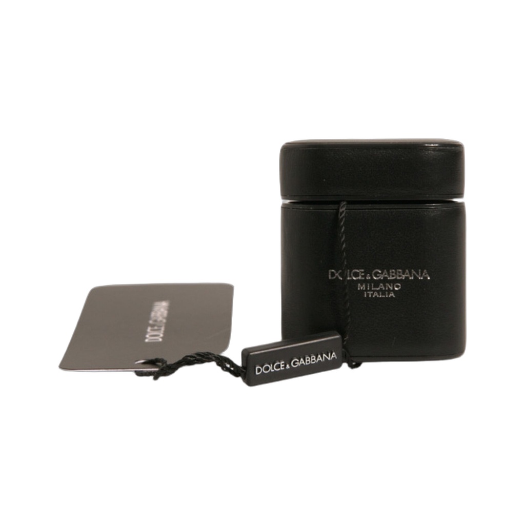 Black PVC Logo Print Flip Holder Airpods Case