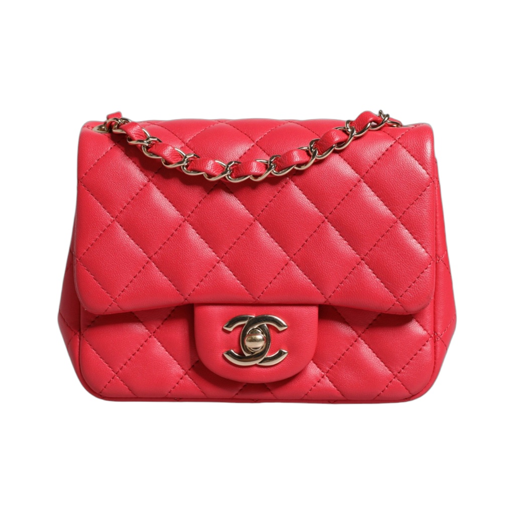 Pink Matelasse Chain Shoulder Lambskin Purse Mini