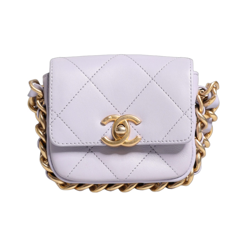 Blue Quilted Calfskin Framing Chain Flap Mini crossbody Bag
