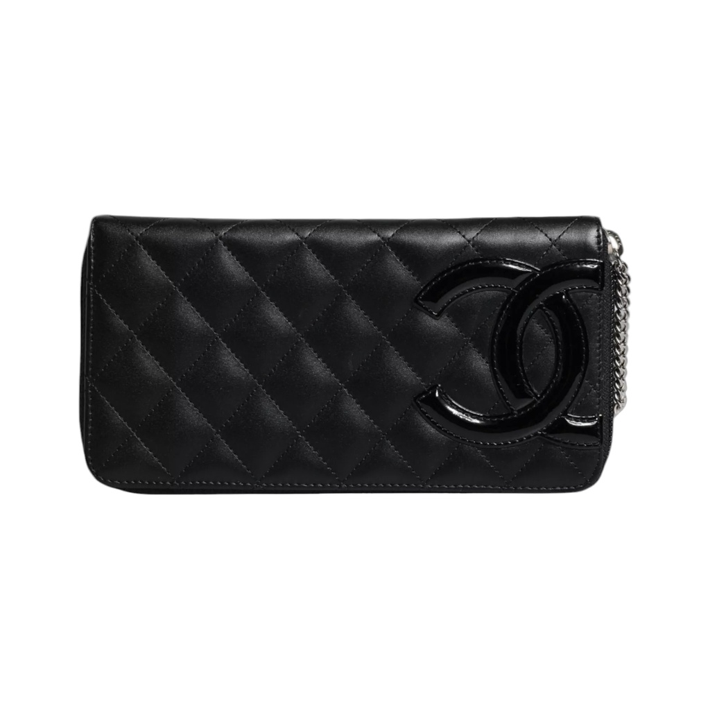 Black Quilted Leather Logo CC Continental Zip Wallet