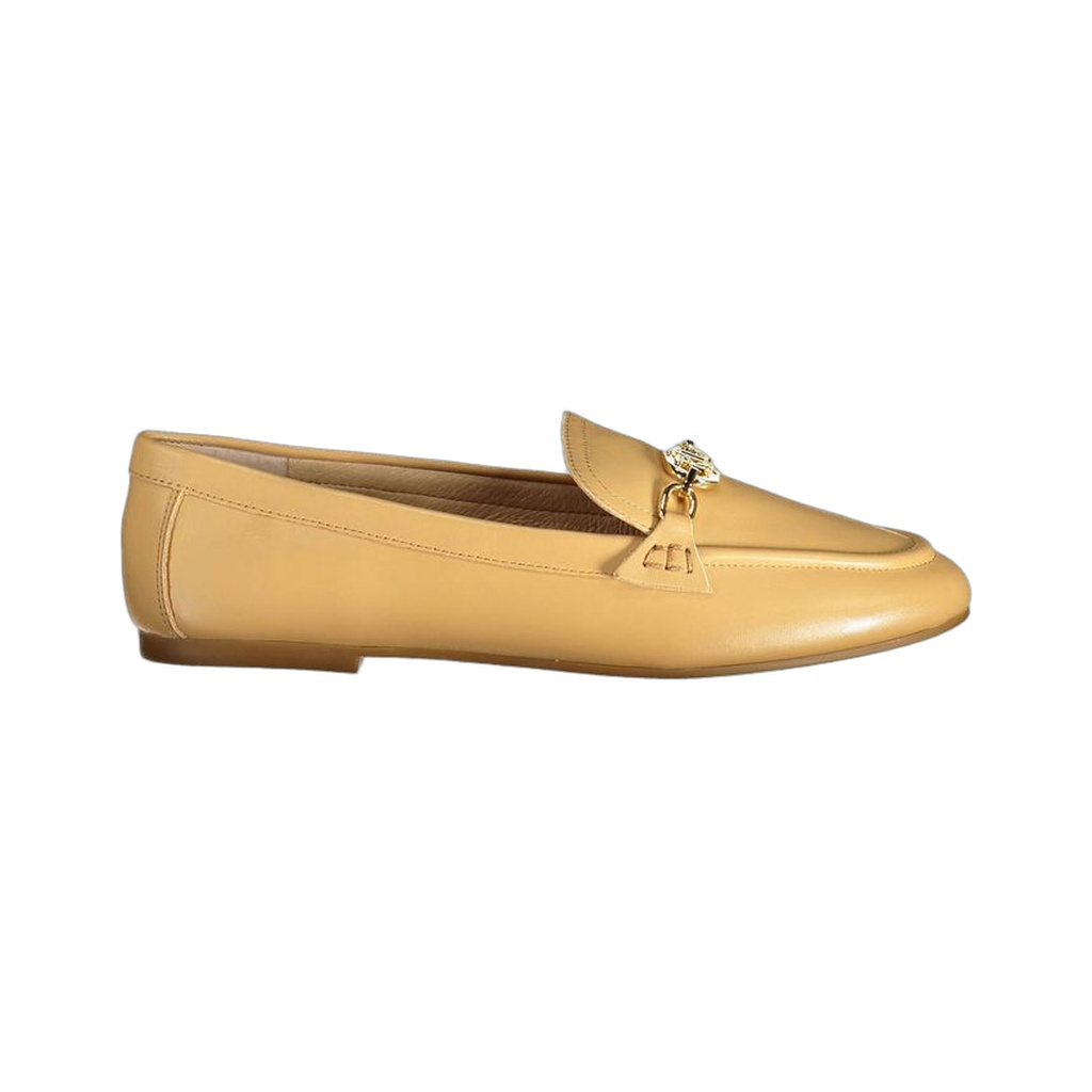 Beige Leather Women Flat Shoe