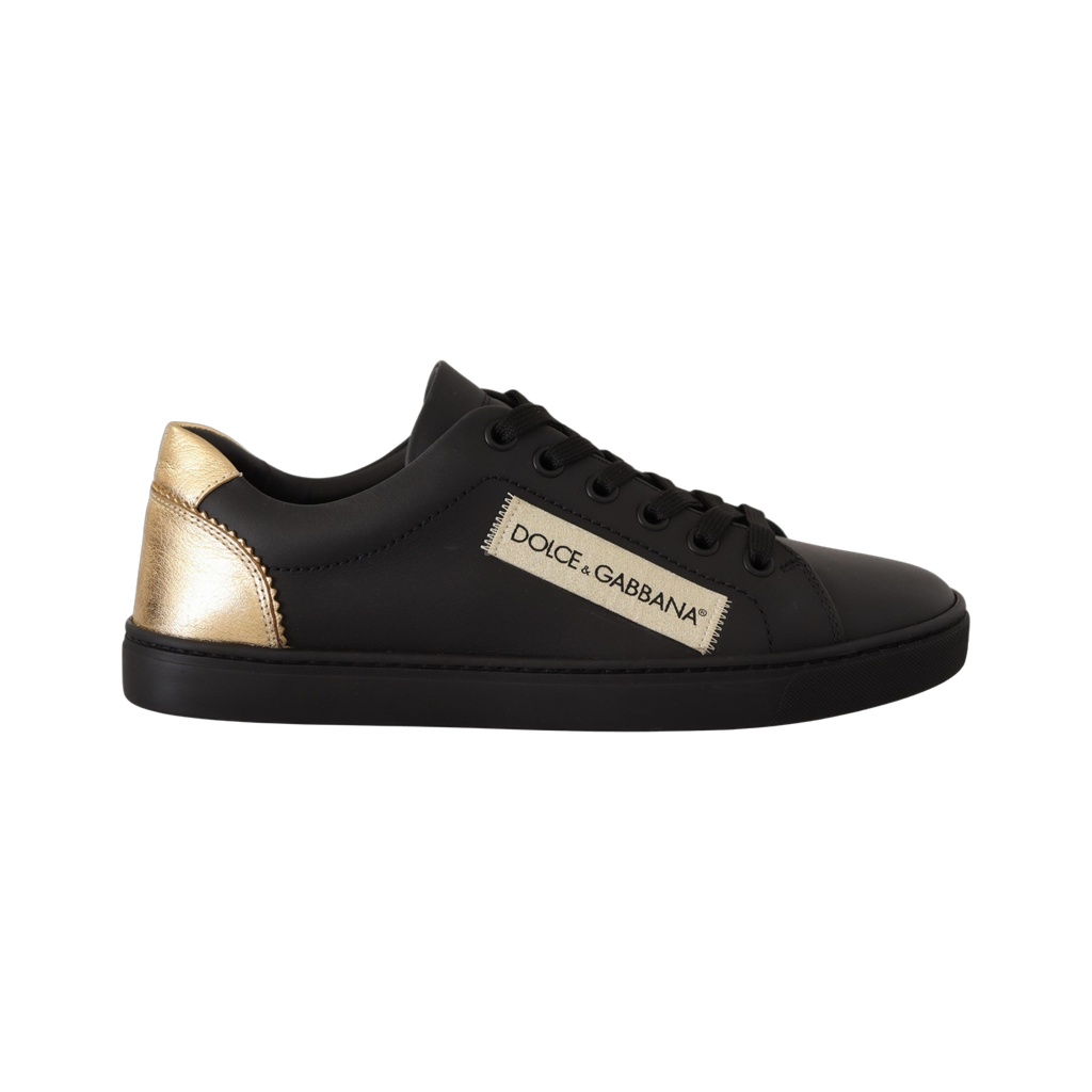 Chic Black and Gold Low-top Leather Sneakers