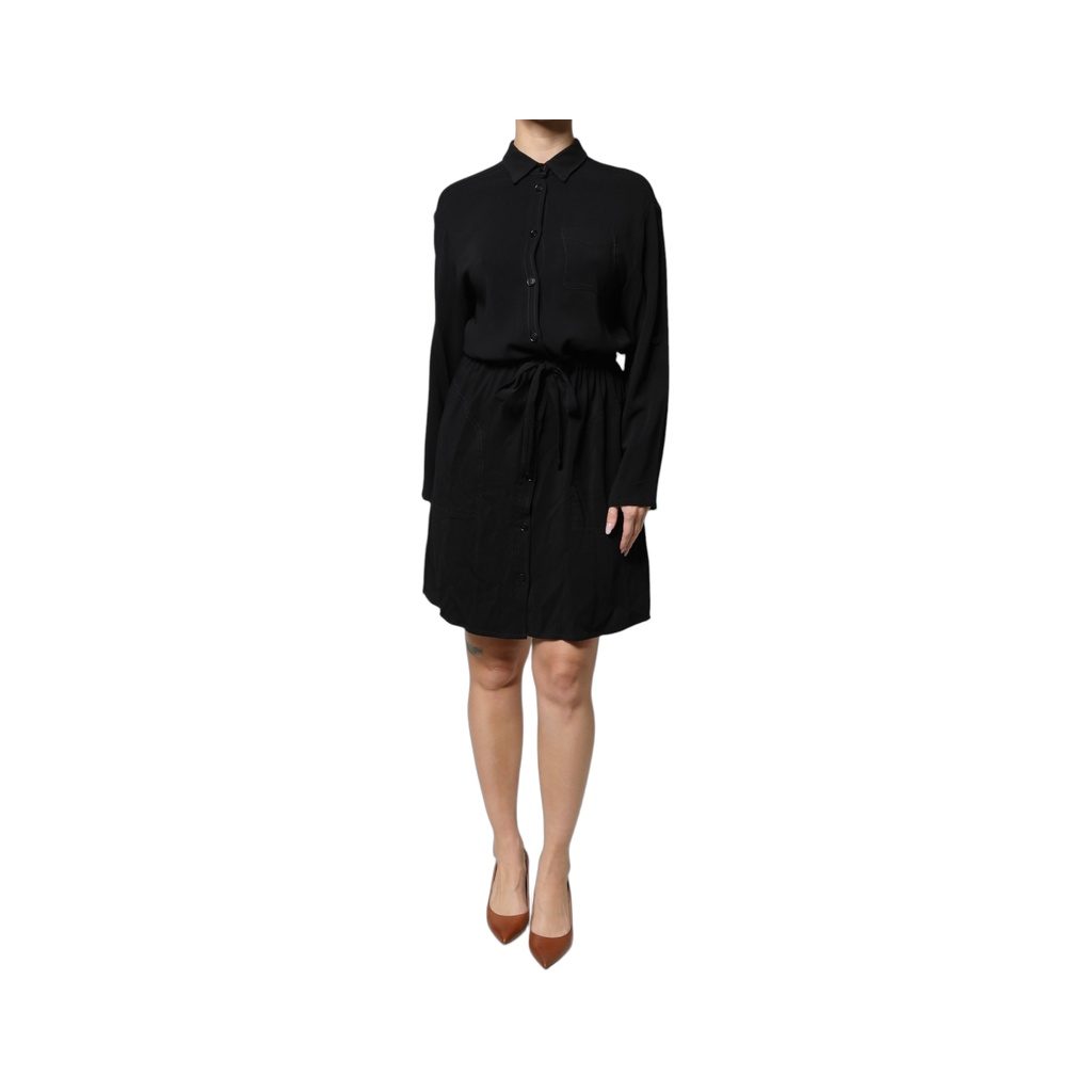 Black Viscose Long Sleeves A-line Mini Dress