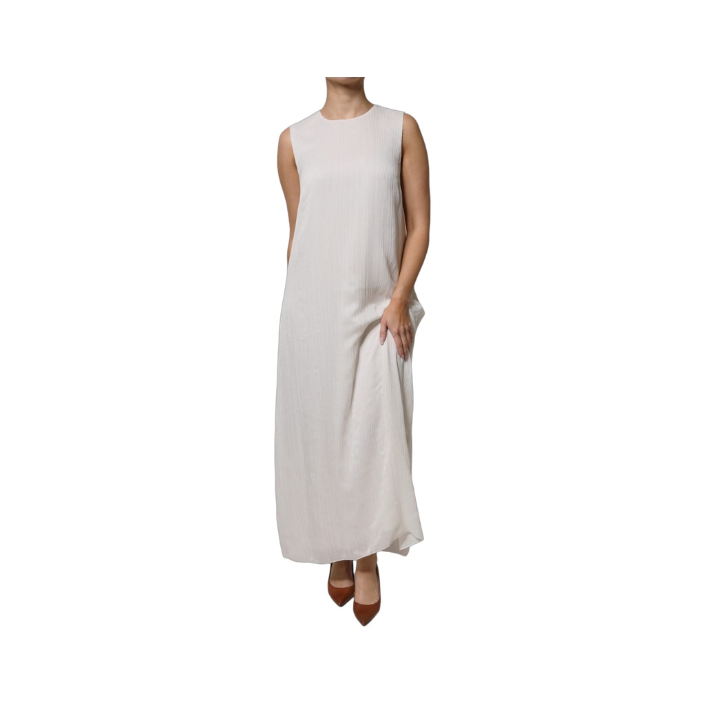 White Sleeveless Round Neck Shift Long Maxi Dress