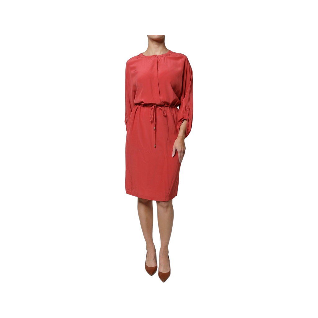 Red Long Sleeves Pencil Cut Drawstring Waist Dress