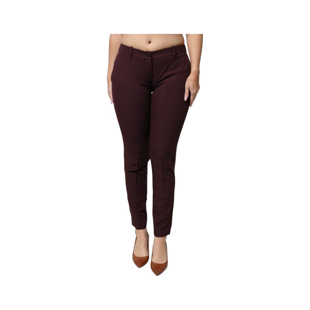 Maroon Mid Waist Tapered Skinny Dress Pants