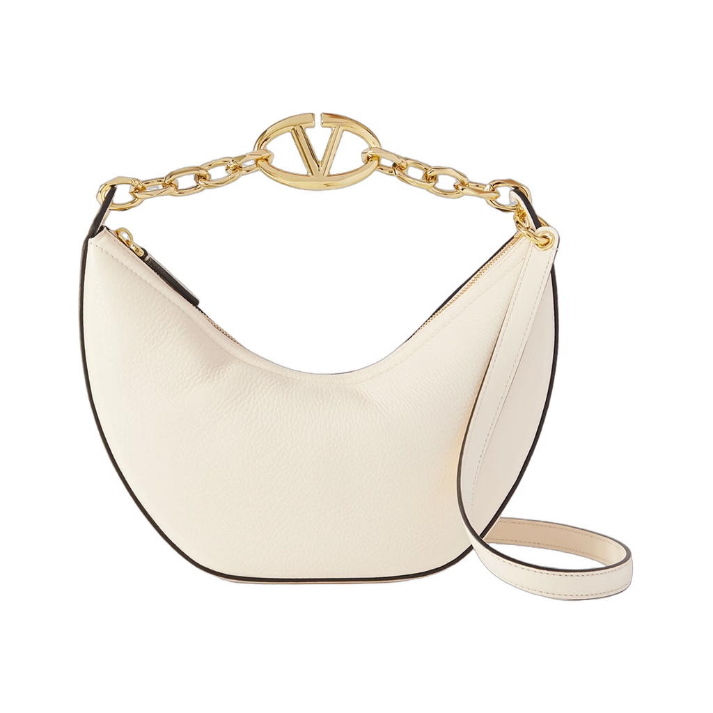 Ivory Leather Small Hobo Vlogo Shoulder Bag