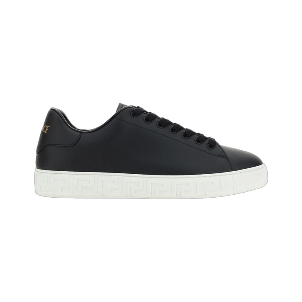Leather Sneakers With La Greca Detail In Black