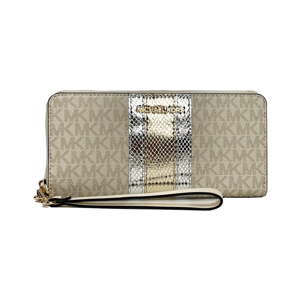Jet Set Travel Center Stripe Signature Continental Wallet Vanilla Pale Gold