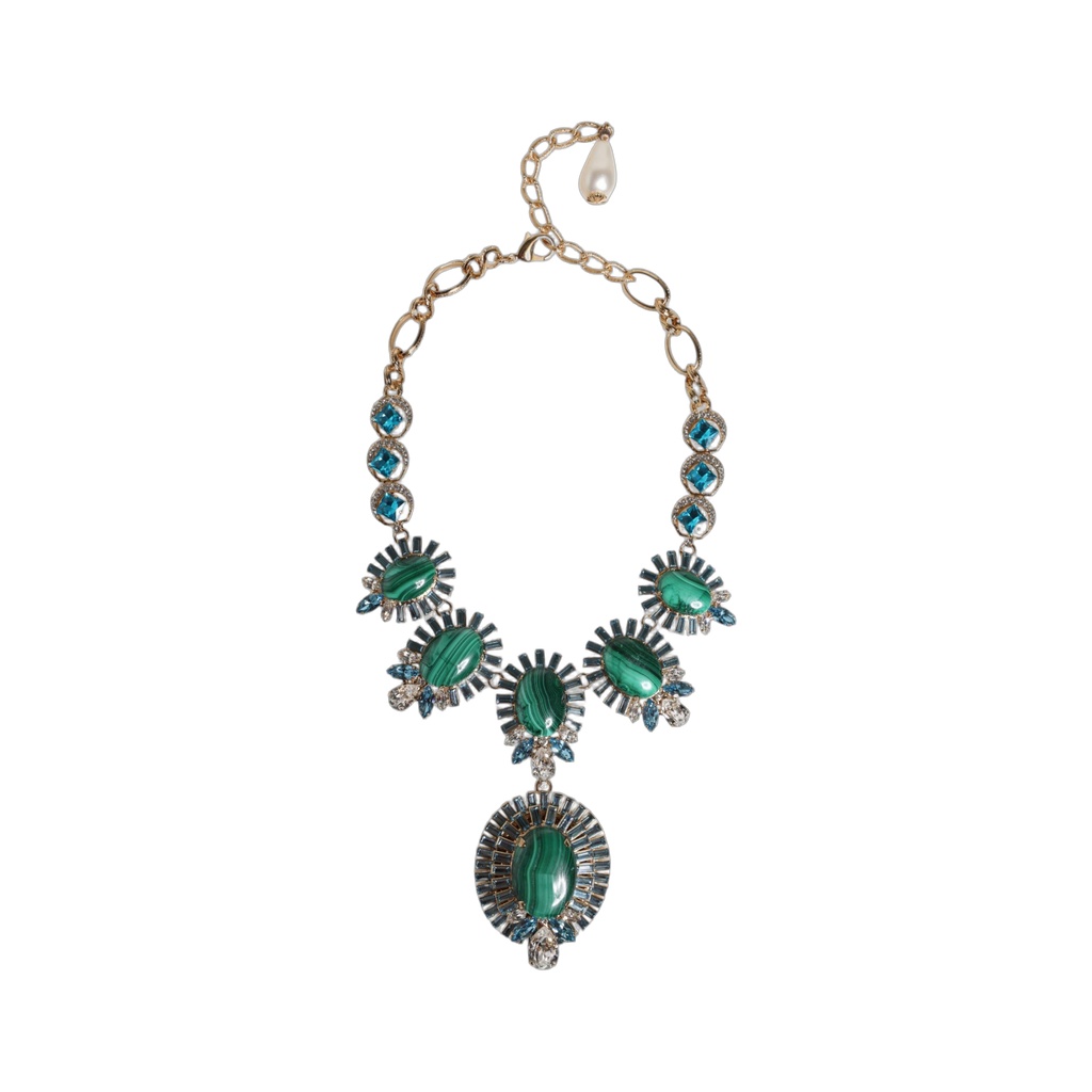 Gold Brass Pietre Oval Crystal Embellished Necklace