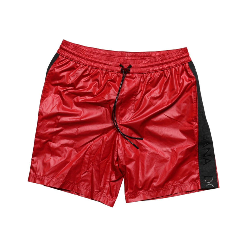 Red Polyester Beachwear Shorts 2Pc Swimwear