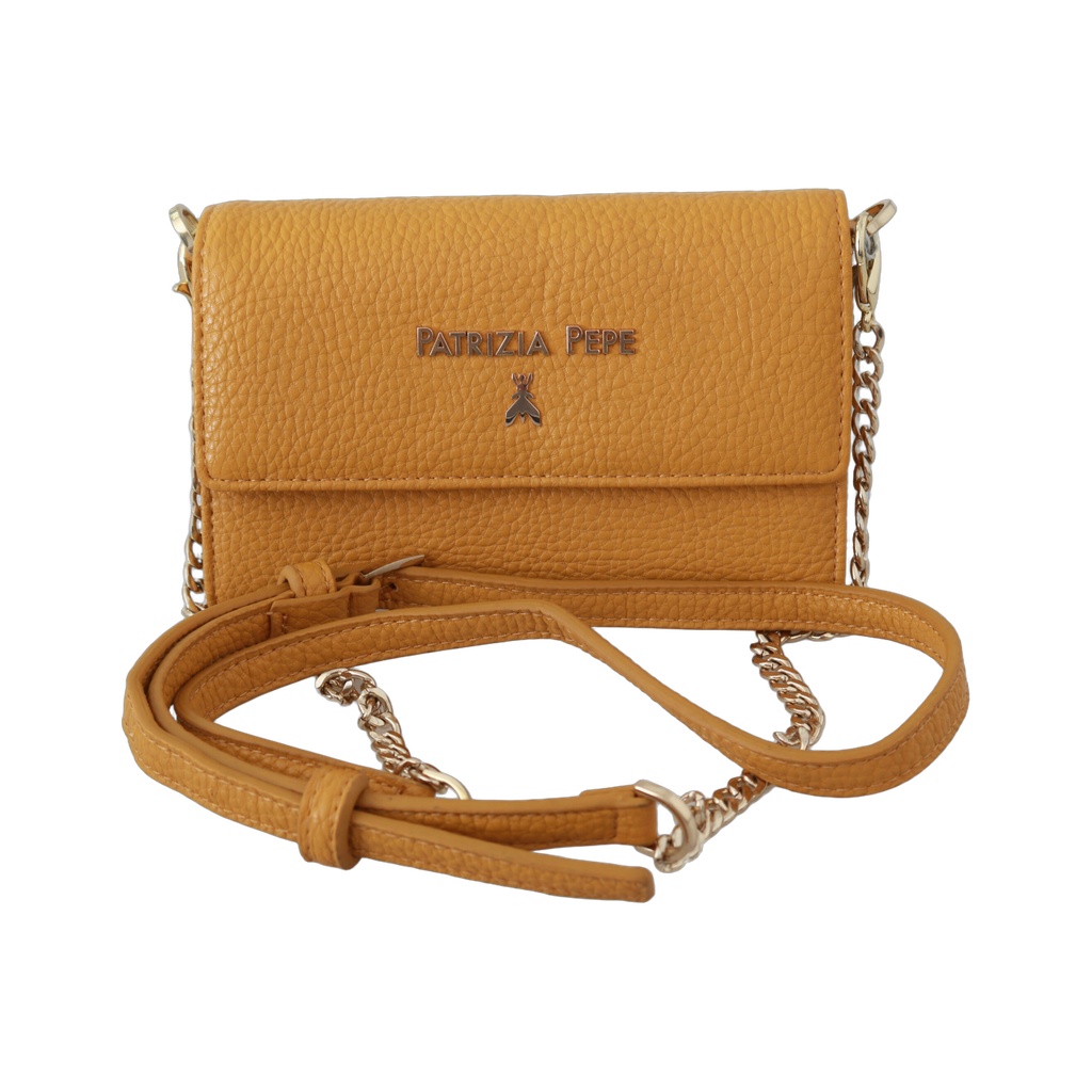 Yellow Logo Leather Shoulder Strap Sling Bag