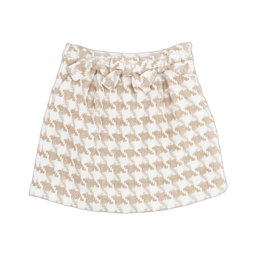Houndstooth Tweed Leather-trim Wool-blend Mini Skirt In Beige