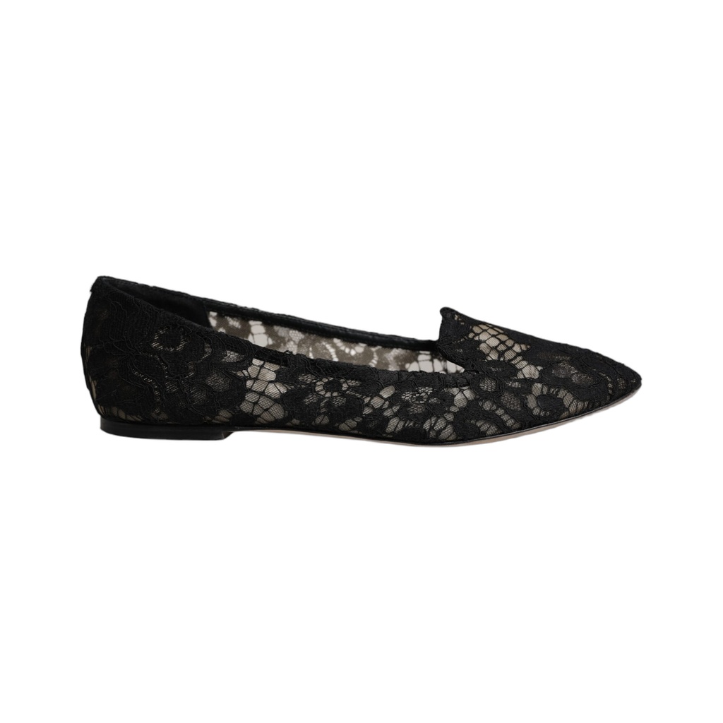 Black Taormina Lace Slip On Flats Shoes