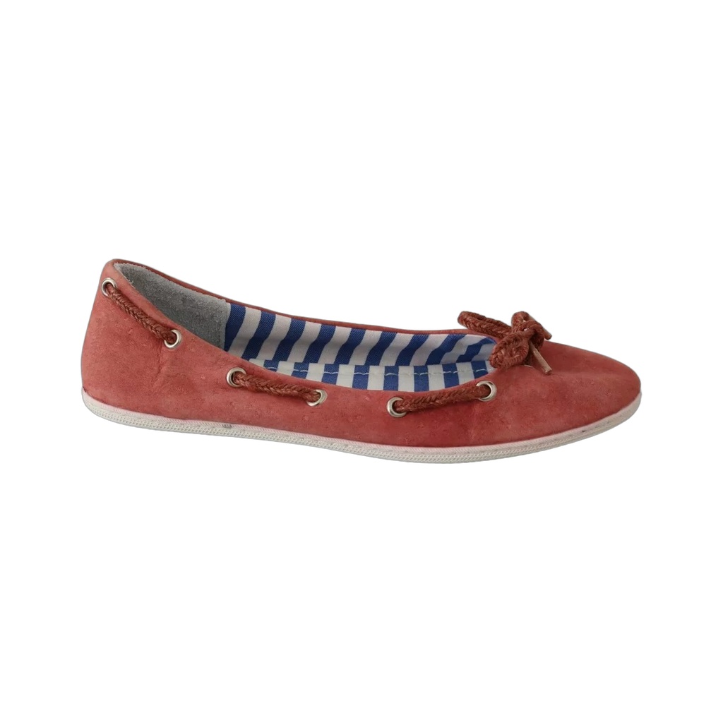 Scarlet Red Blue Stripe Flat Slip-On Shoes