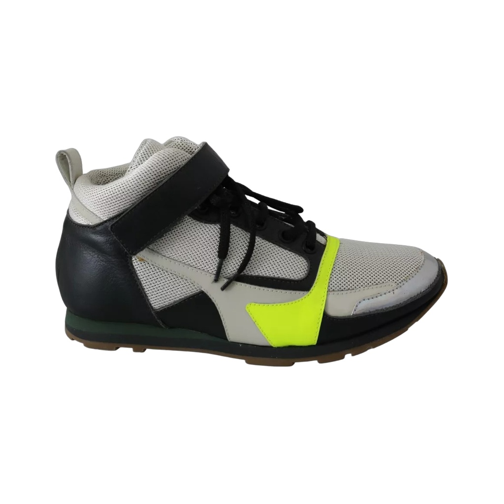 Fog Gray Neon Green Black Lace-Up Strap Shoes